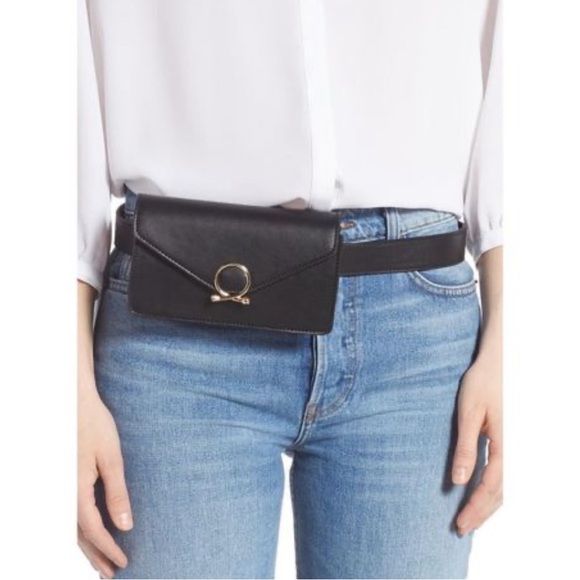 Black and gold vegan leather belt bag - Picture 1 of 8